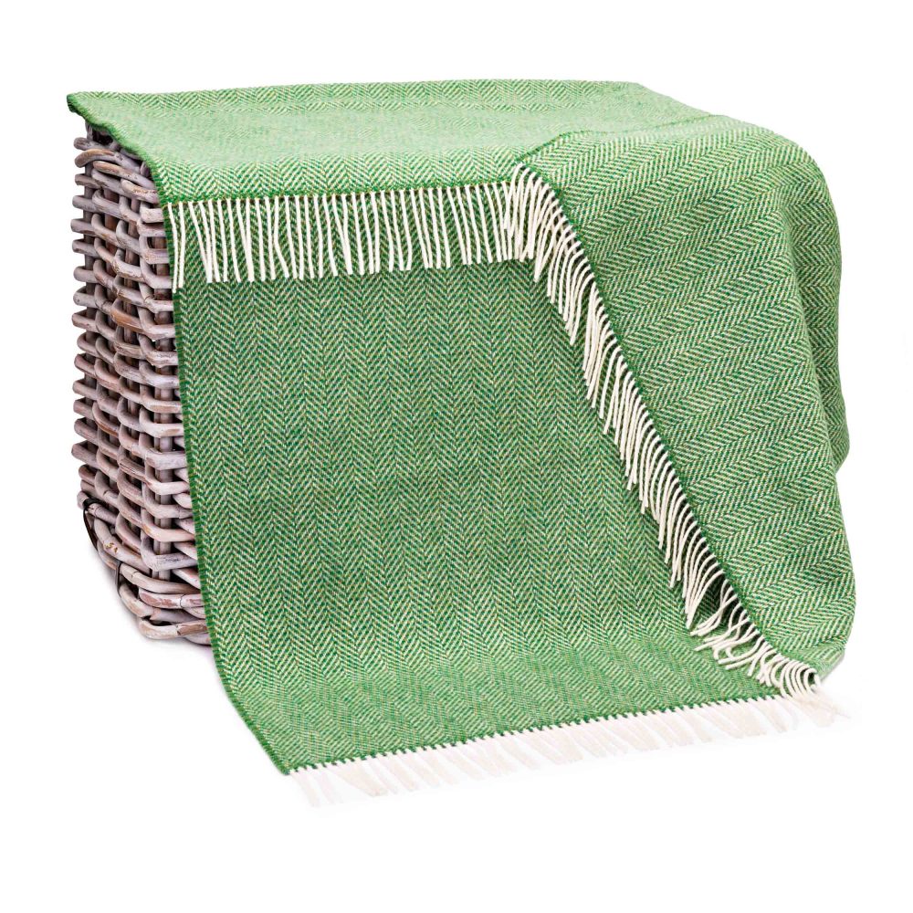 Cashmere Throw – Green Herringbone