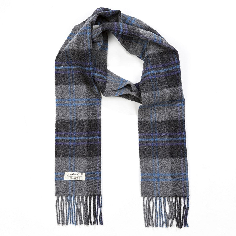 Irish Wool Scarf Long Mid Grey Charcoal Check
