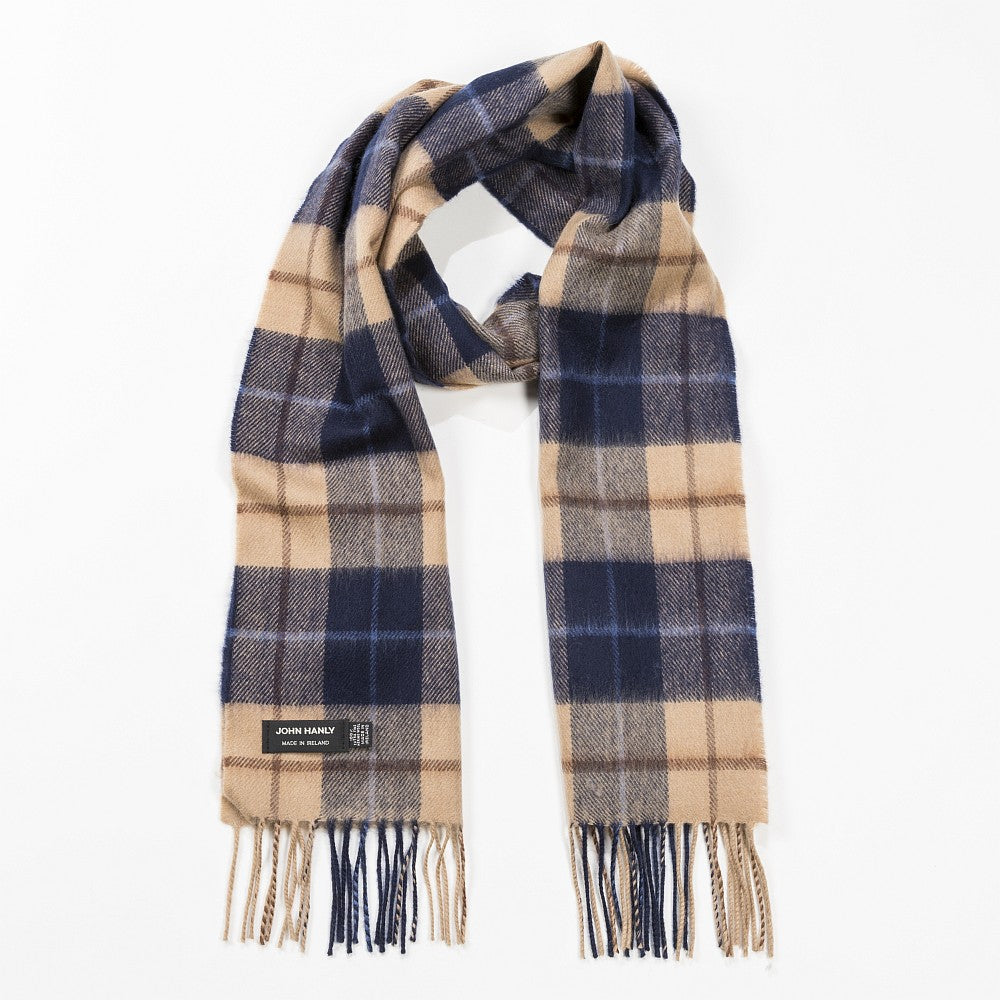 Merino Luxury Wool Scarf – Navy Beige Brown Check