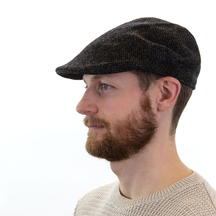 John Hanly  - Sports Cap Charcoal Black Donegal Herringbone