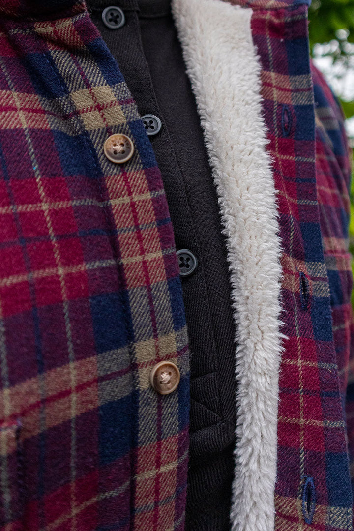 Fleeced Lined Unisex Flannel Shirt – Maroon Navy Check