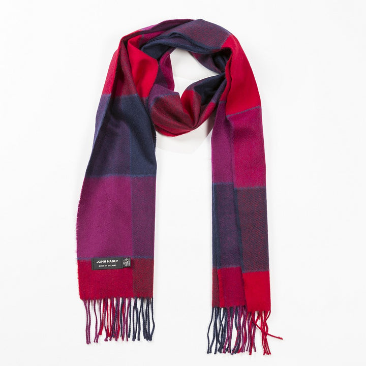 Merino  Wool Scarf Red Pink & Navy Black Check