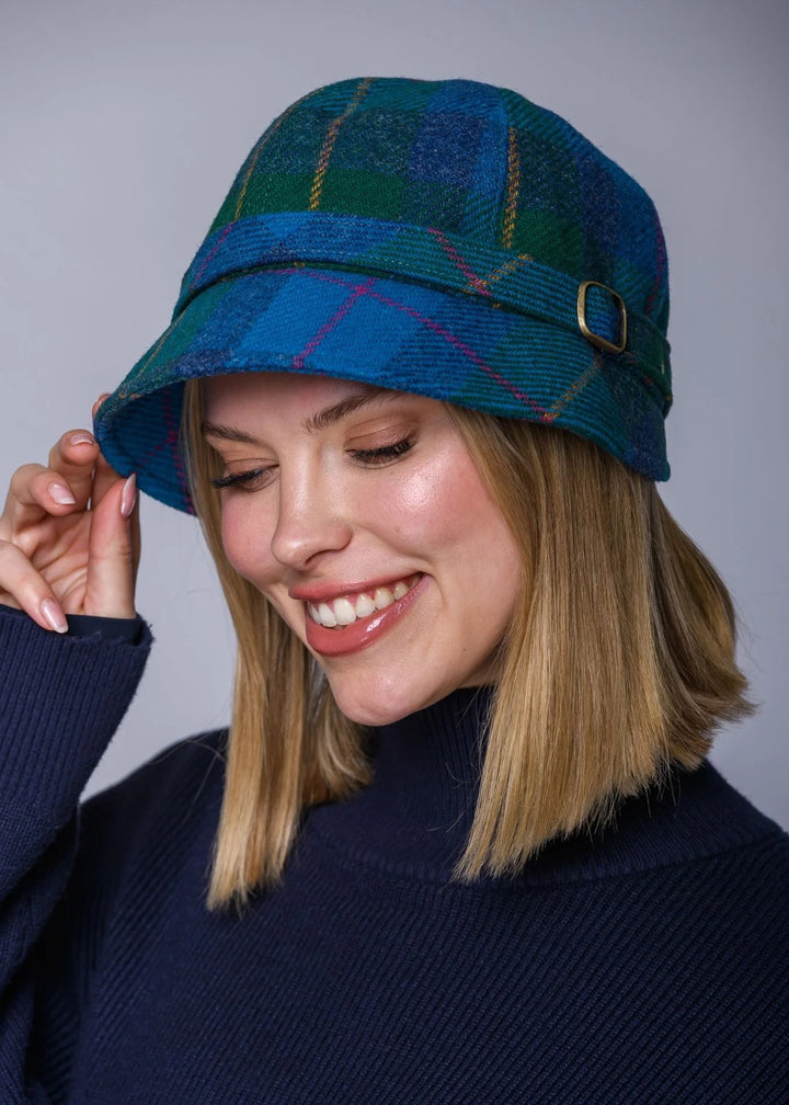 Mucros  flapper hat - Blue Green Check