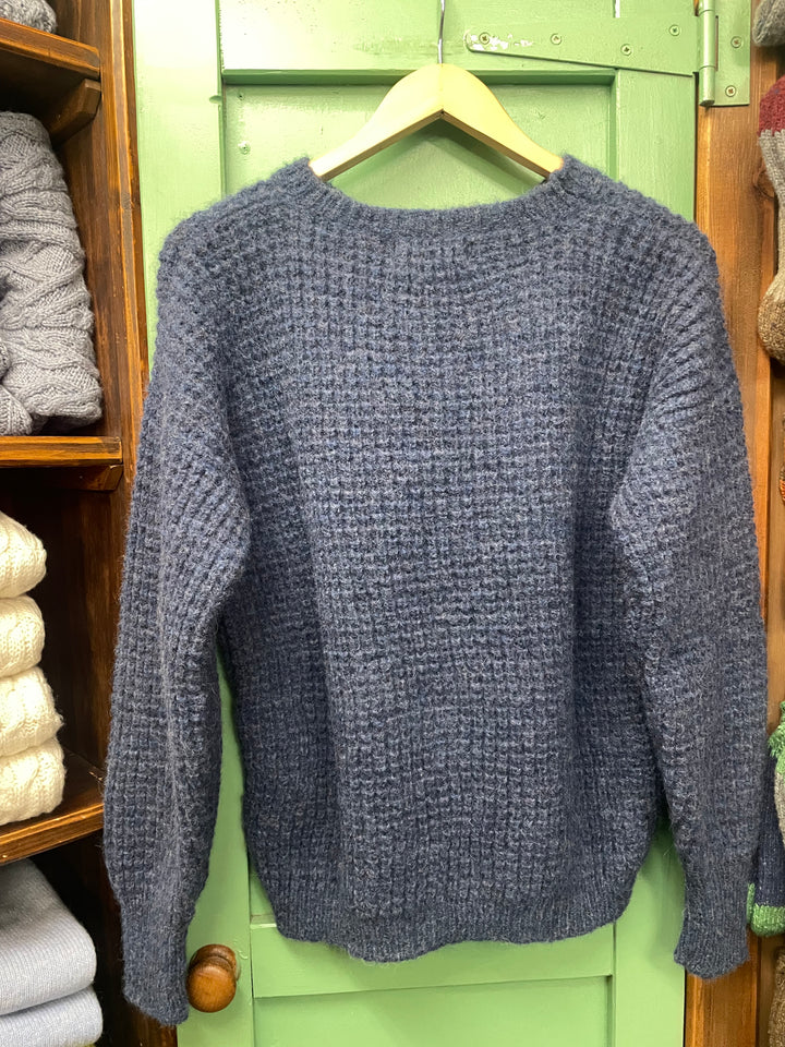 Fisherman Out Of Ireland Waffle Stitch Sweater - Denim