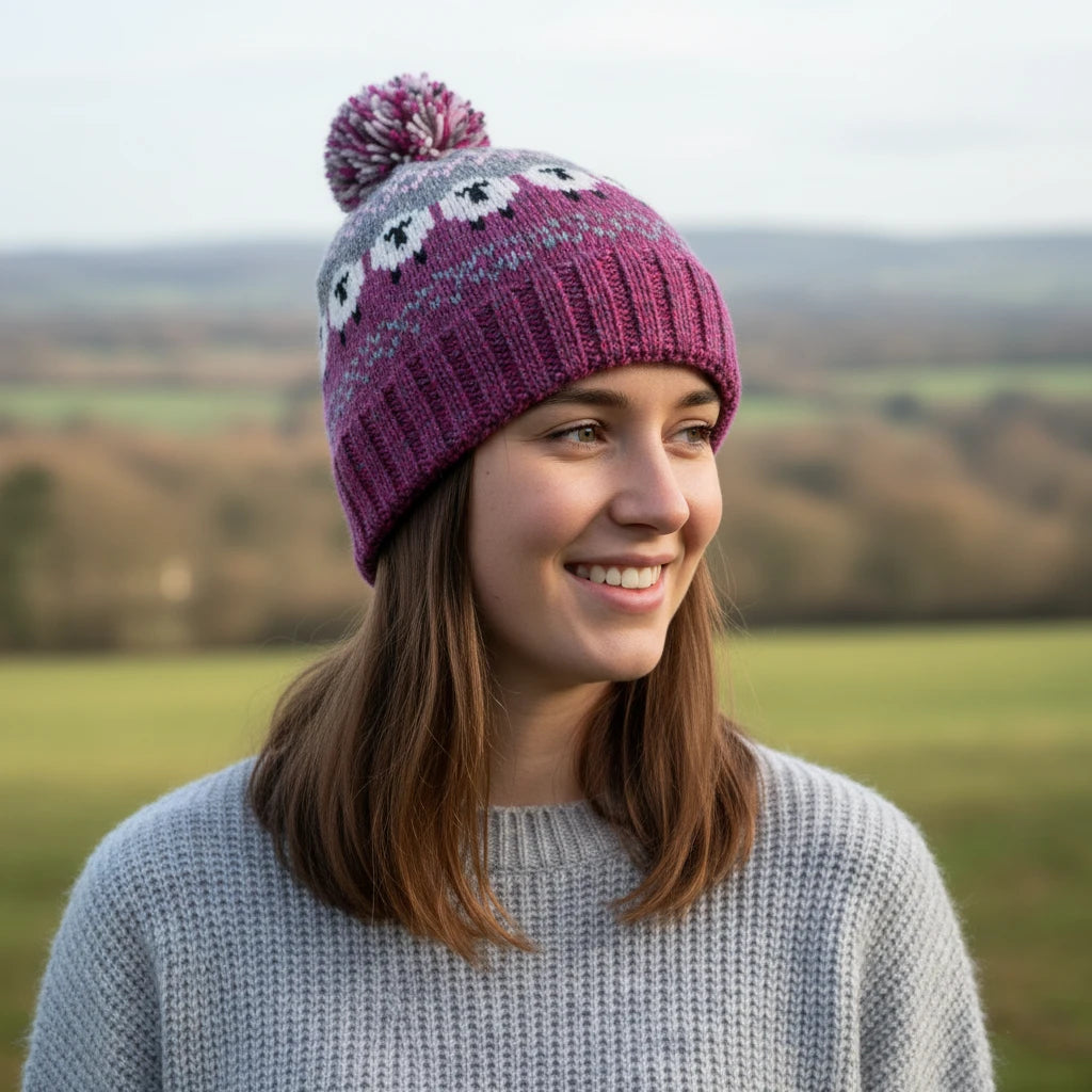 Fair aisle Bobble Beanie with Sheep
