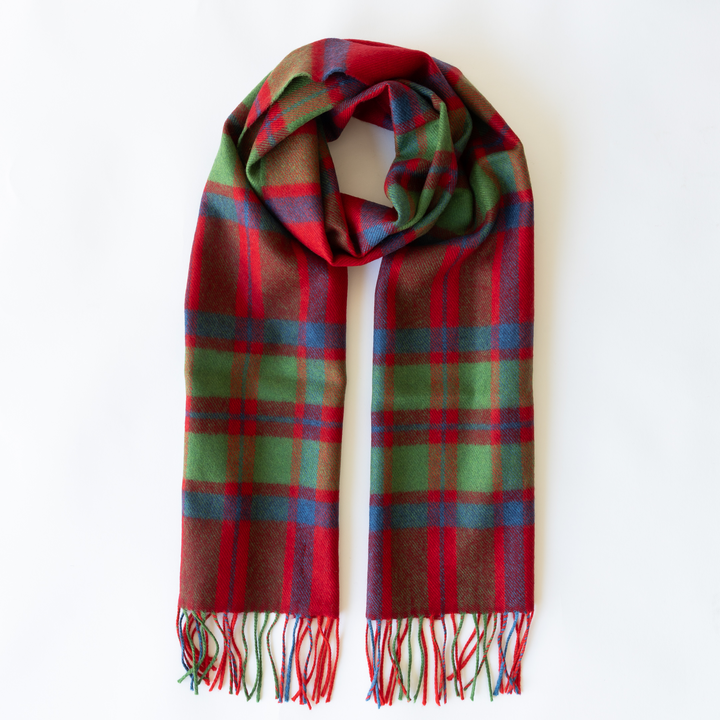 Merino Luxury Wool Scarf Red Green Blue Check Herringbone