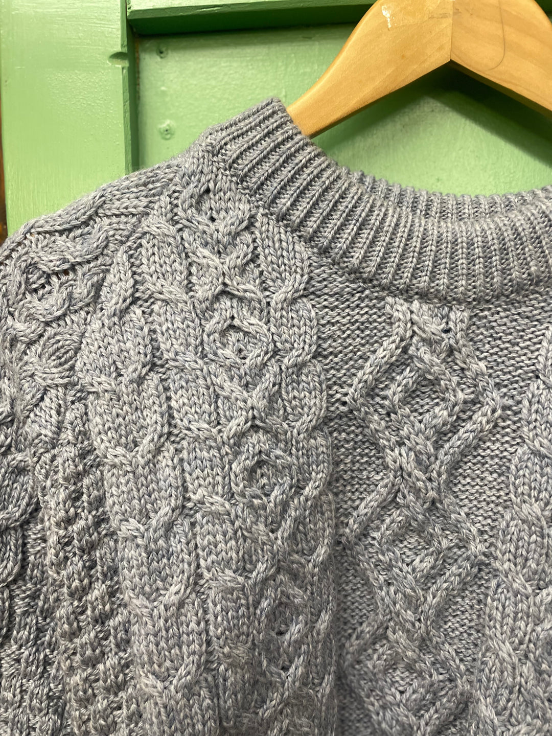 Aran Sweater Raglan Sleeve - Ocean Grey