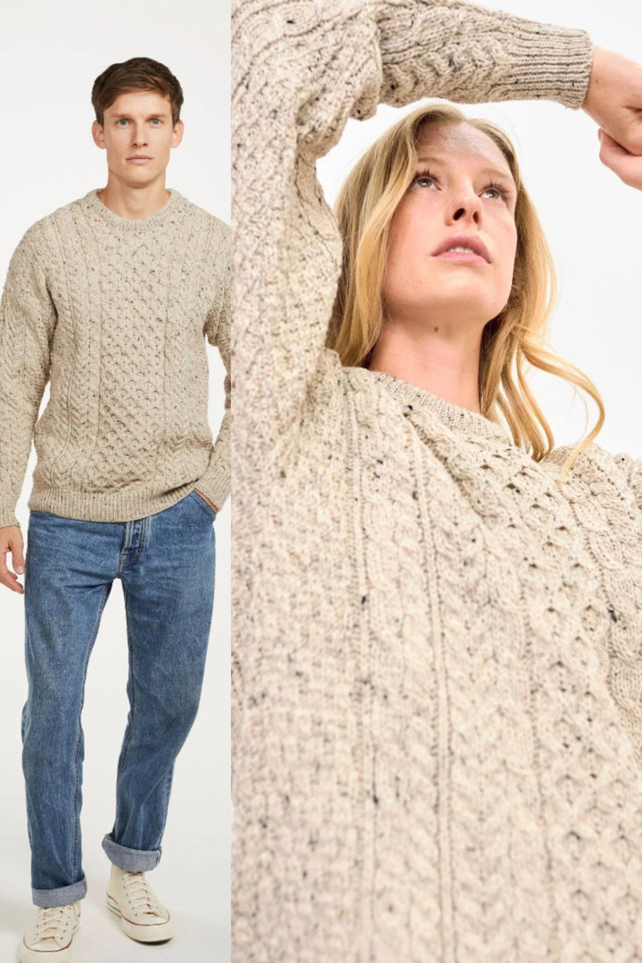 Unisex  Wool Aran Sweater  - Toasted Oat