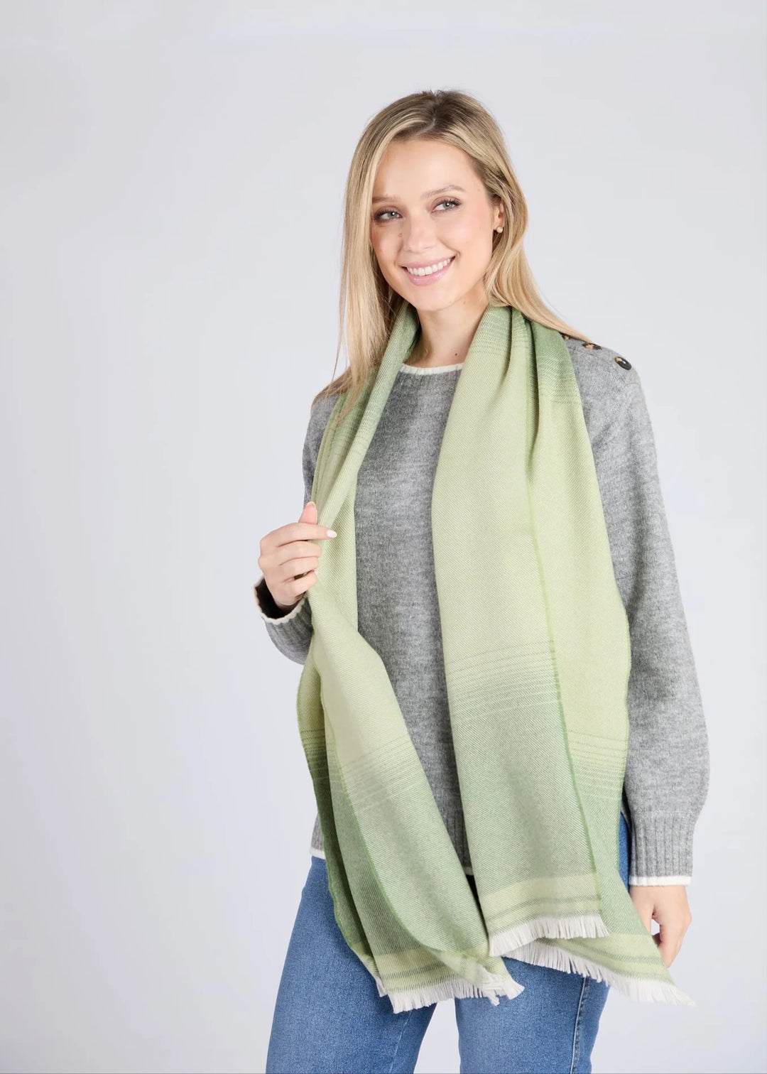 Foxford Traditional Blanket Green Extra Fine Merino Scarf. 4412b2