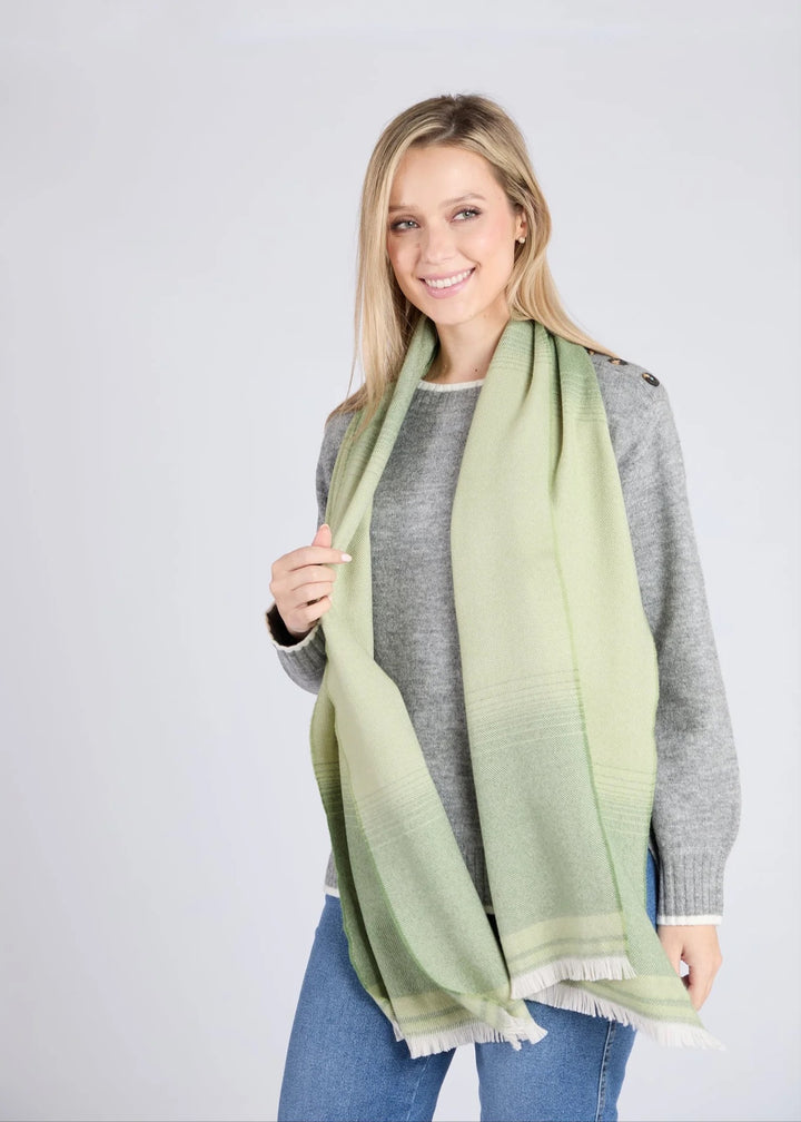 Foxford Traditional Blanket Green Extra Fine Merino Scarf. 4412b2