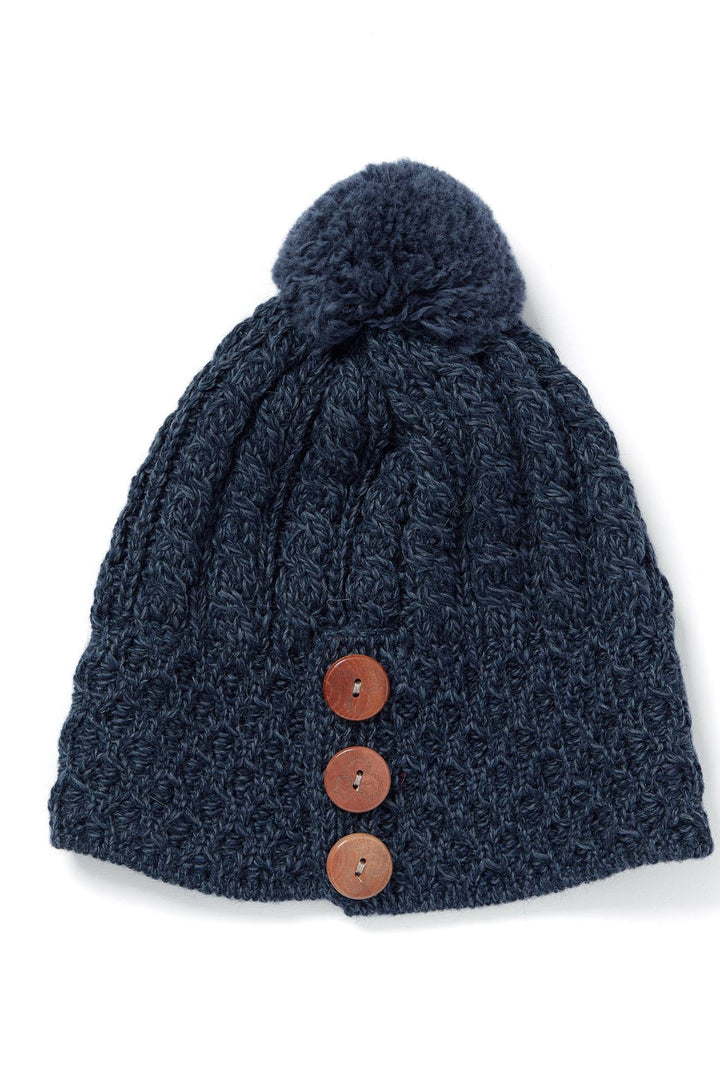 Honeycomb +cable knit hat with Triskle Buttons