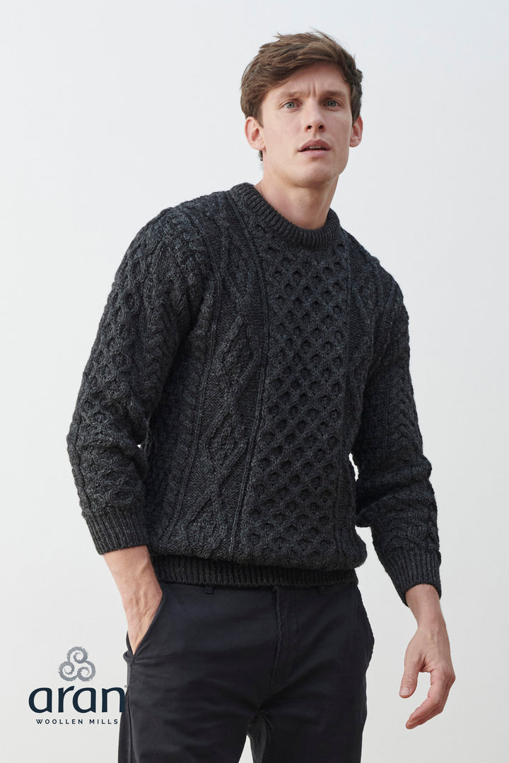 Unisex Wool Aran Sweater  - Charcoal