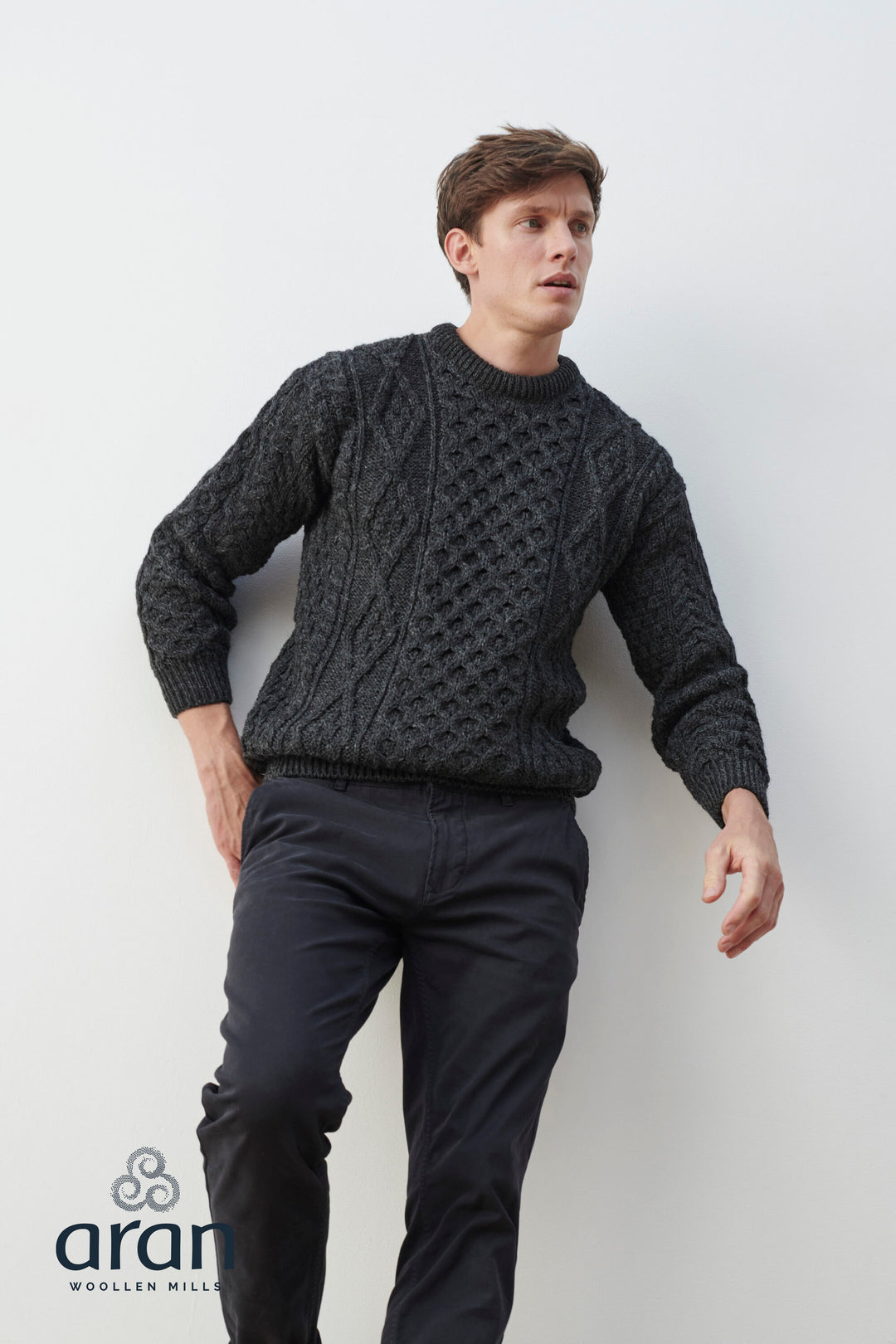 Unisex Wool Aran Sweater  - Charcoal