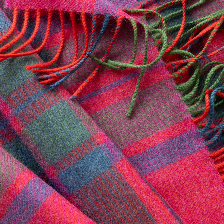 Merino Luxury Wool Scarf Pink Slate Navy Blue Check Herringbone