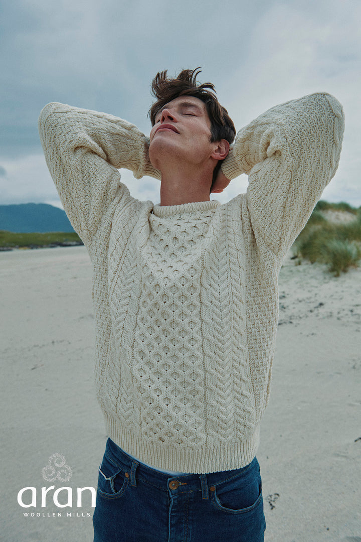 Unisex Merino Wool Aran Sweater - Merino White