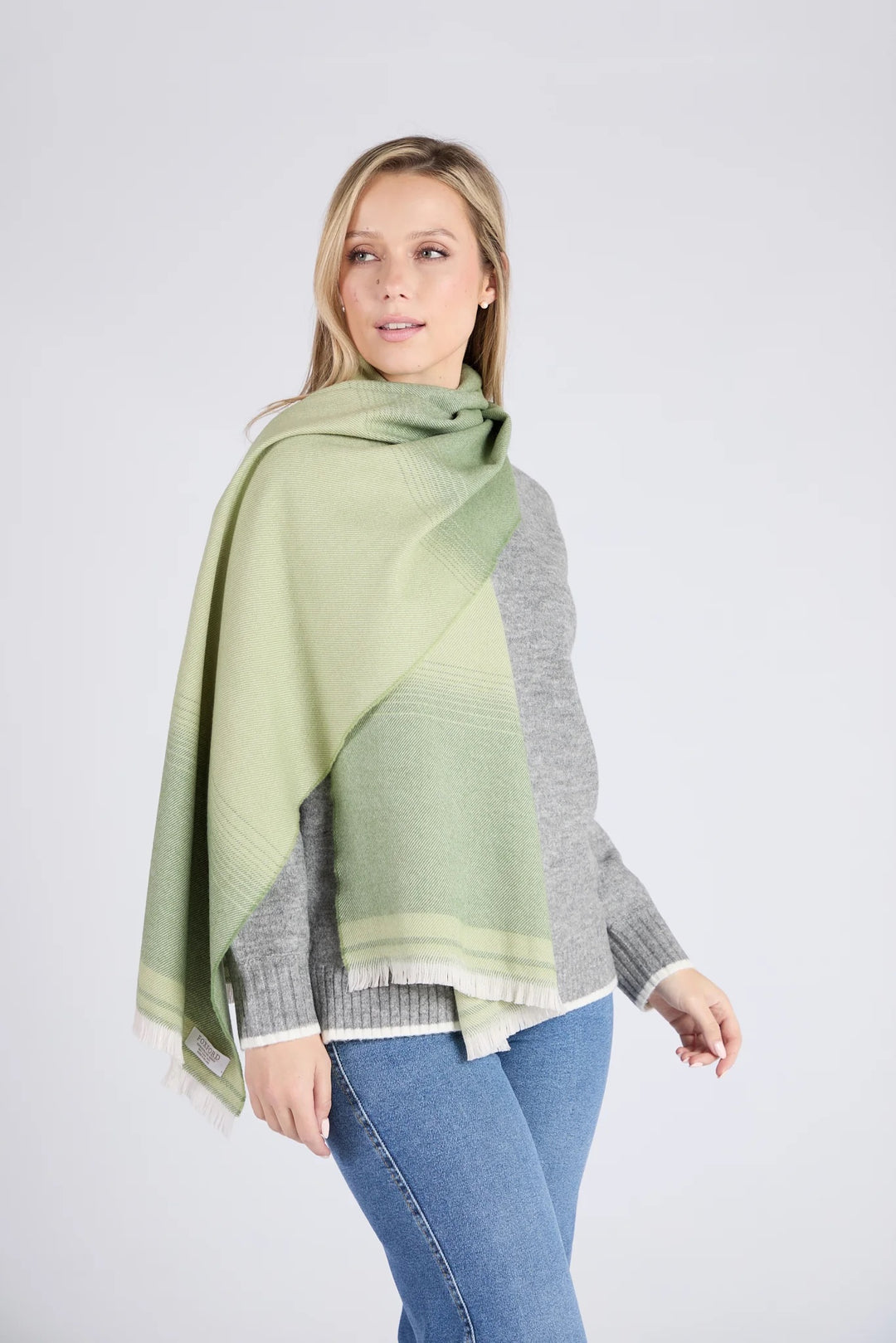 Foxford Traditional Blanket Green Extra Fine Merino Scarf. 4412b2