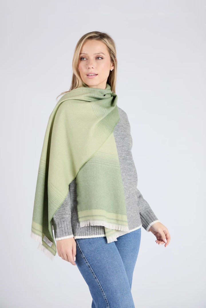 Foxford Traditional Blanket Green Extra Fine Merino Scarf. 4412b2