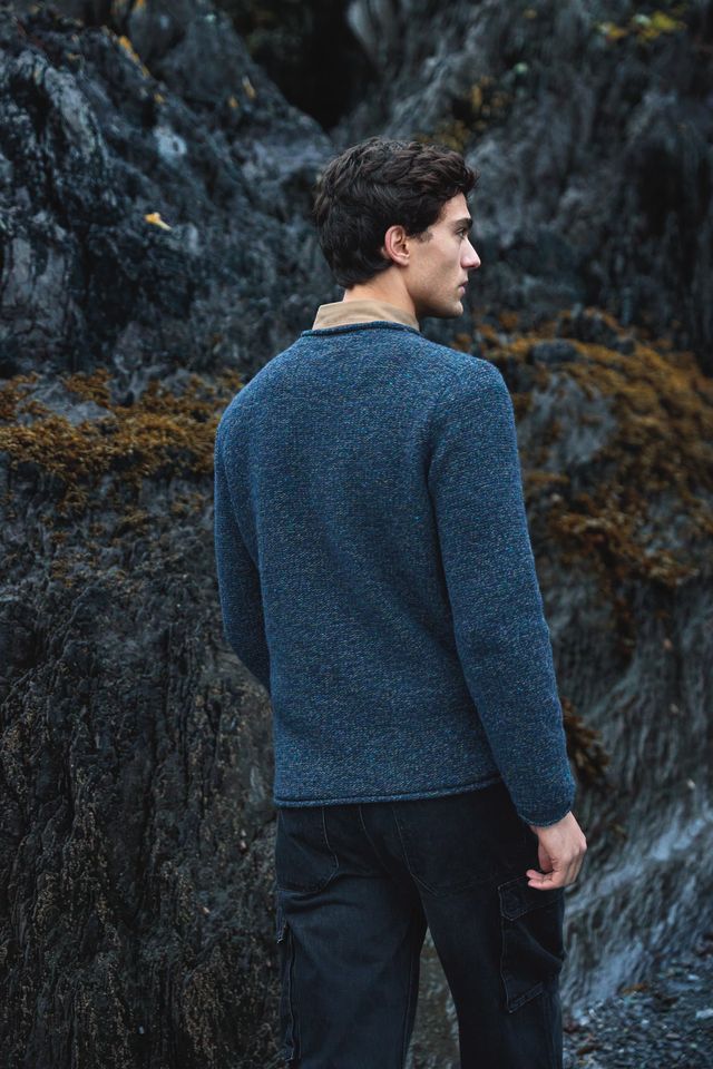 Fisherman Rolled Neck Wool Cashmere Sweater - Blue Bark