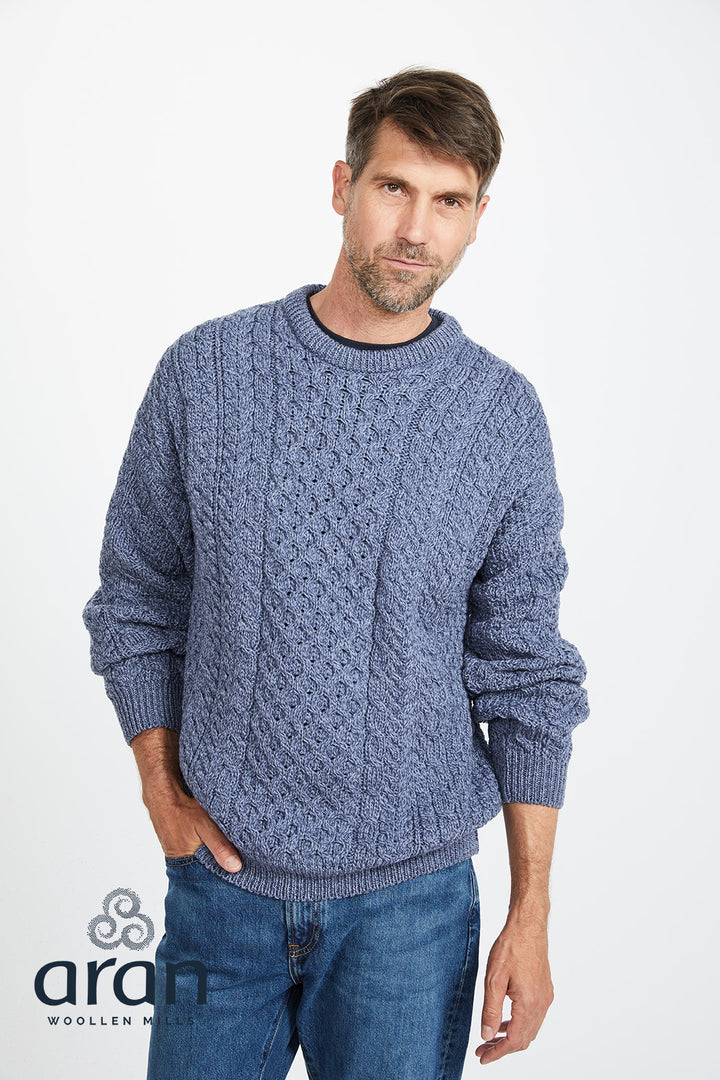 Unisex Merino Wool Aran Sweater - Denim Marl