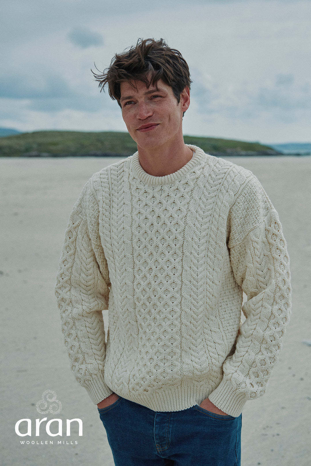 Unisex Merino Wool Aran Sweater - Merino White
