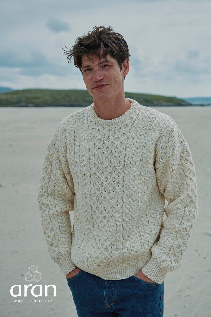 Unisex Merino Wool Aran Sweater - Merino White