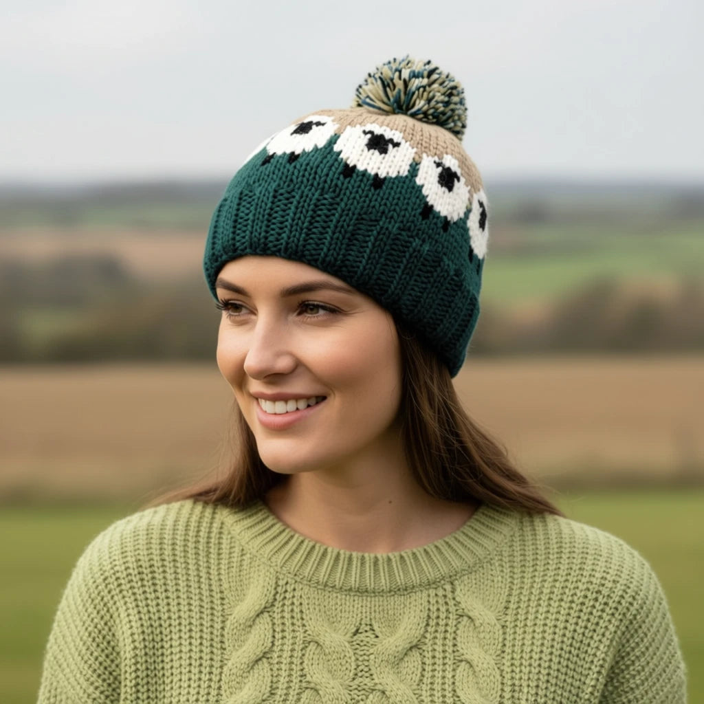 Bobble Beanie with Sheep Design