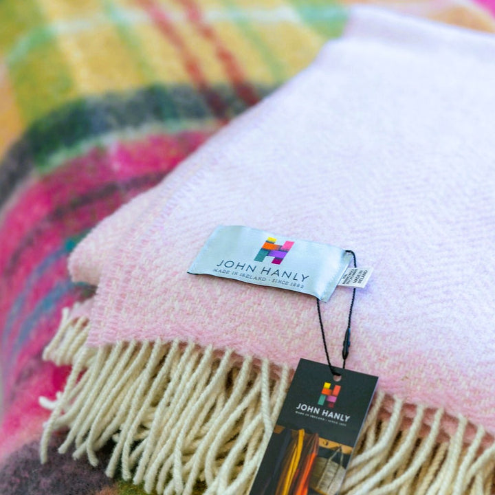 Cashmere Throw Baby Pink Herringbone