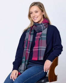 Foxford Petunia Tartan Fine Wool Cashmere Blend Scarf