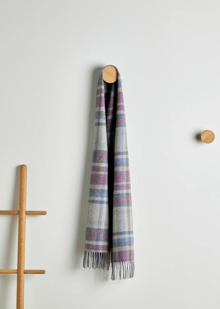 Foxford Damask Grey Tartan Lambswool Scarf
