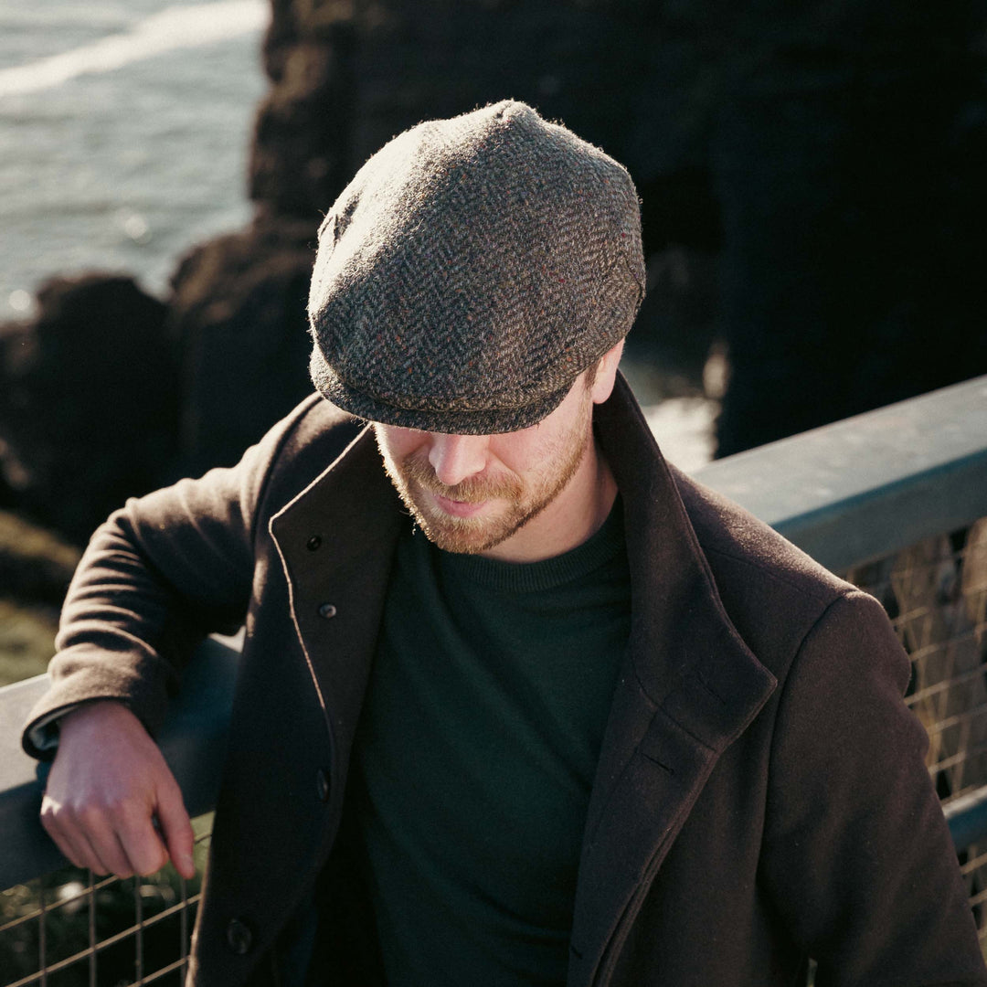 Irish Tweed Cap Brown Green Donegal Herringbone