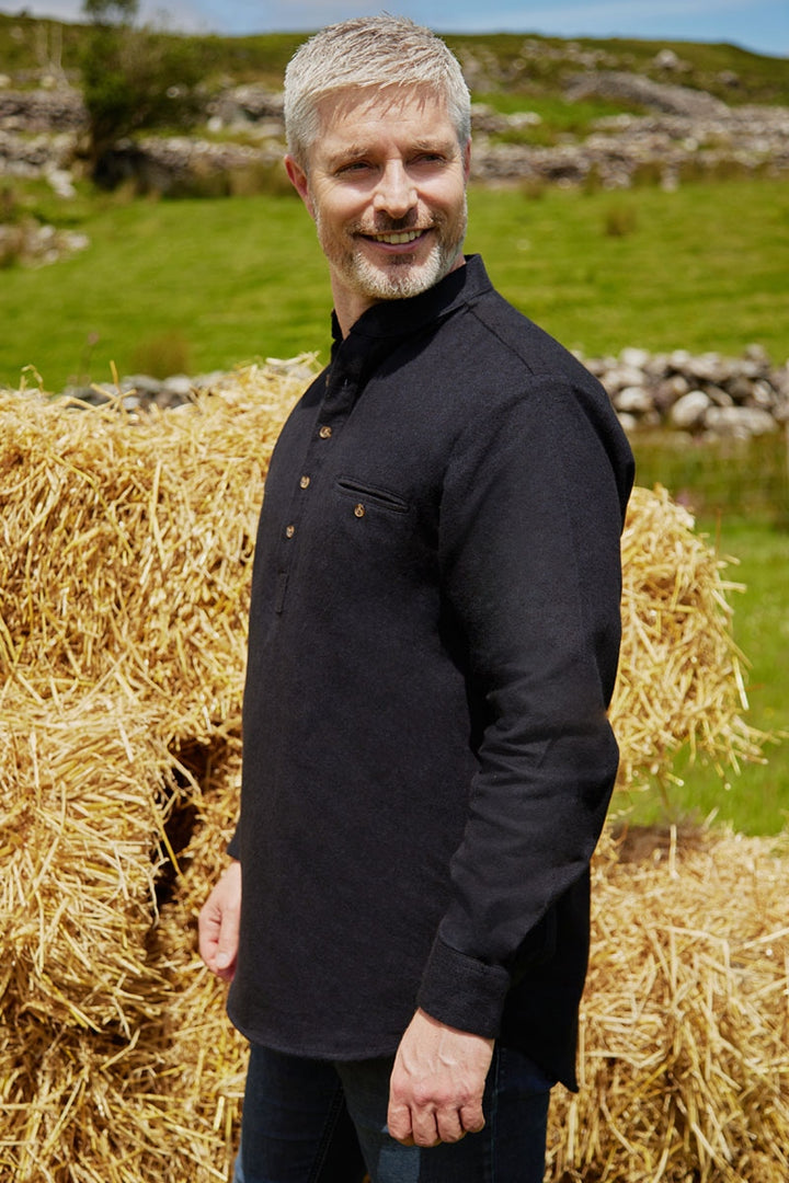 Men's Flannel Grandfather Shirt – Navy Melange Twill