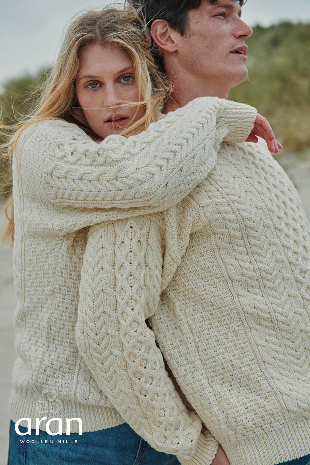 Unisex Merino Wool Aran Sweater - Merino White