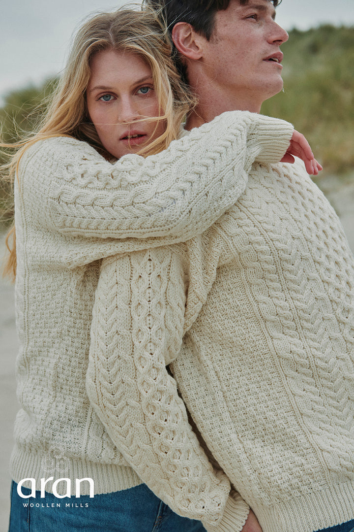 Unisex Merino Wool Aran Sweater - Merino White