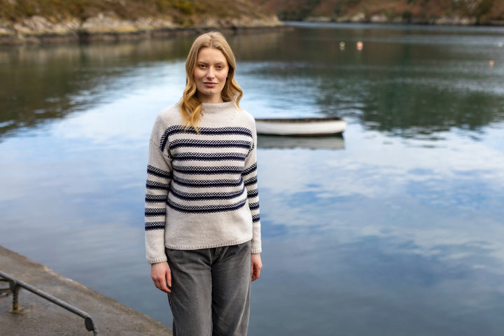 Mock Neck Sweater with Stripes