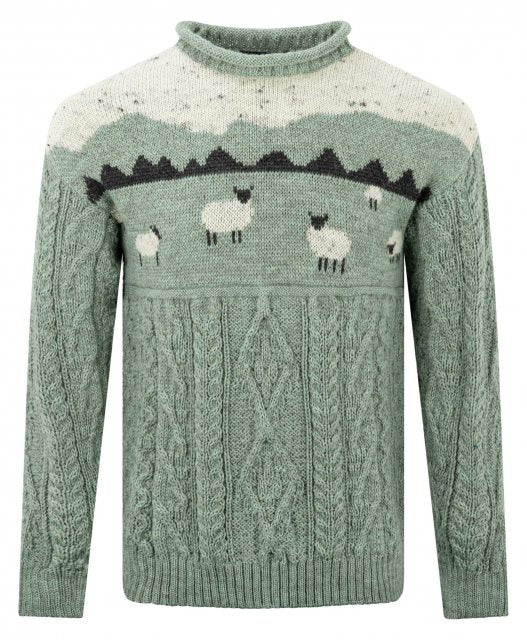 100% Wool unisex Mountain Sheep Sweater -Sage