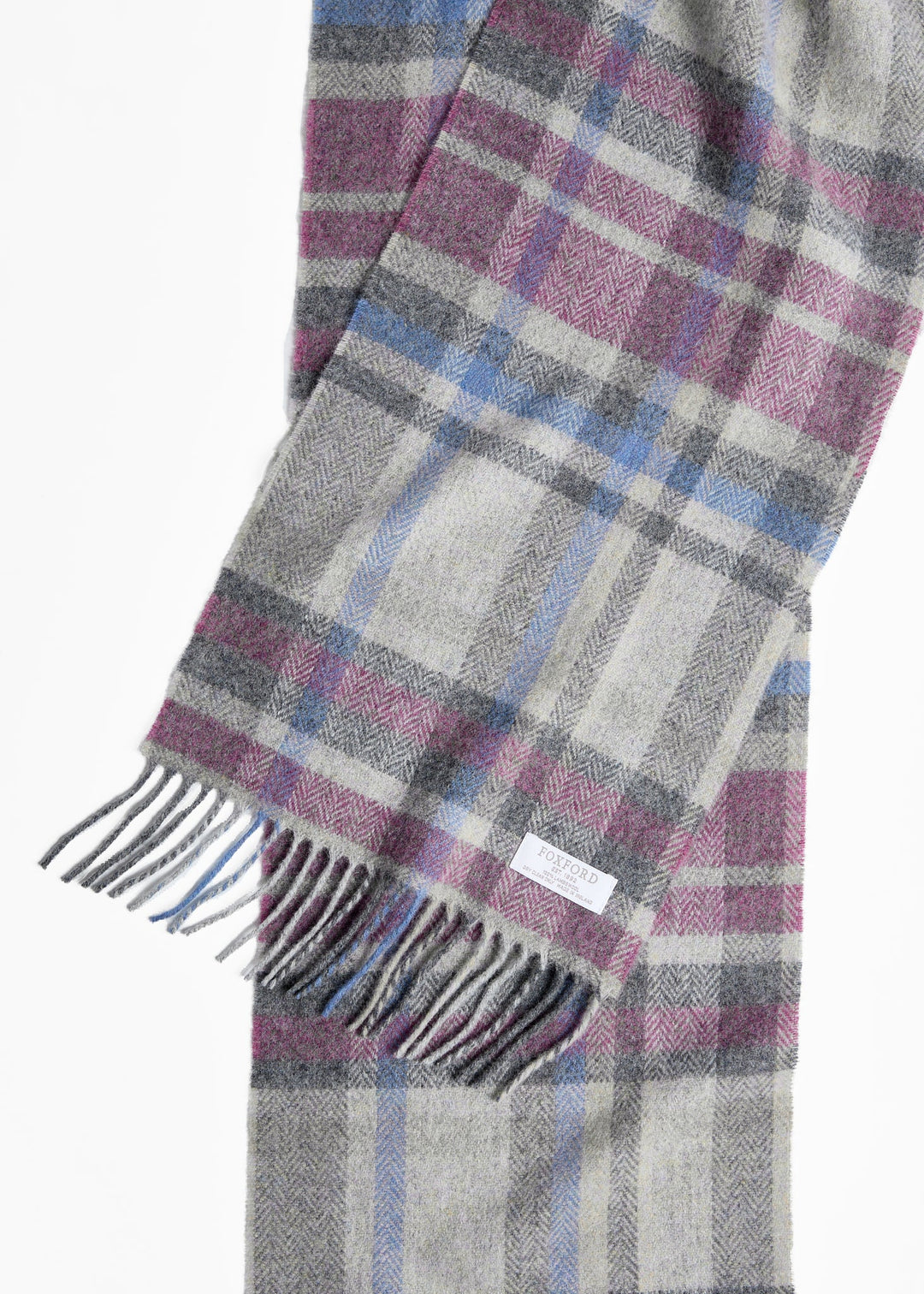Foxford Damask Grey Tartan Lambswool Scarf