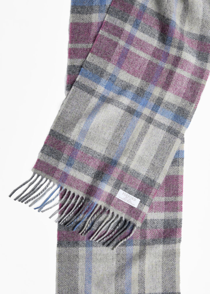 Foxford Damask Grey Tartan Lambswool Scarf