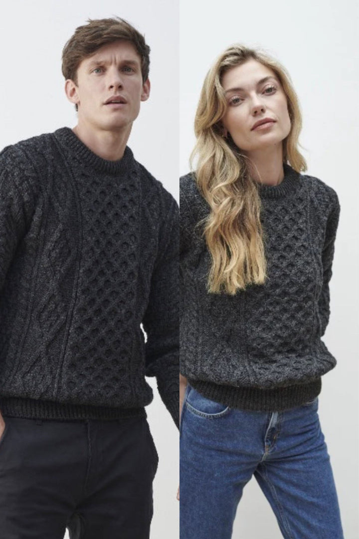 Unisex Wool Aran Sweater  - Charcoal