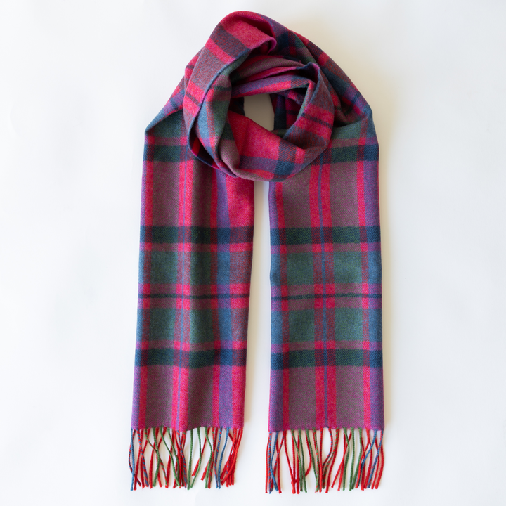 Merino Luxury Wool Scarf Pink Slate Navy Blue Check Herringbone