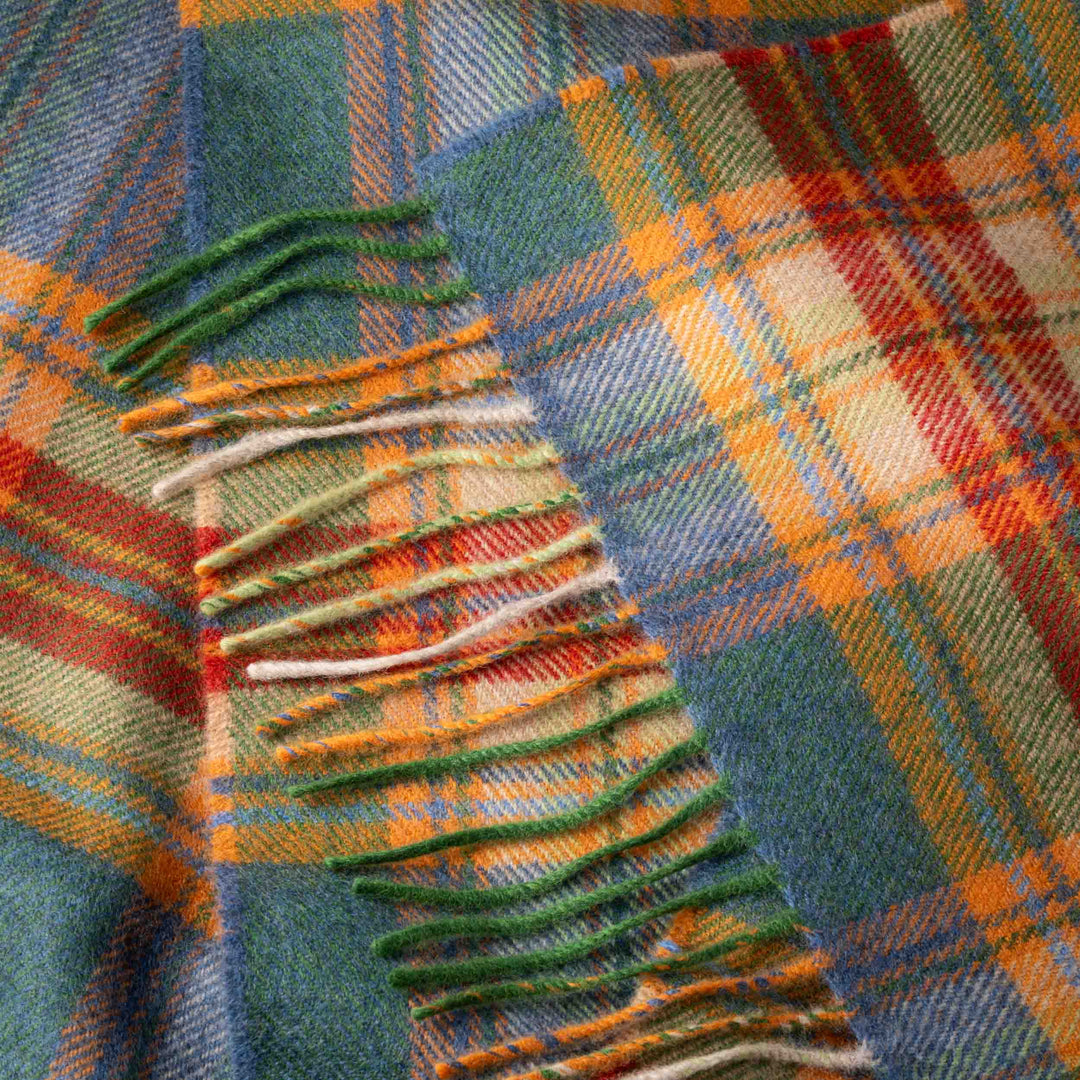 Merino Luxury Wool Scarf Sea Green Rust Plaid