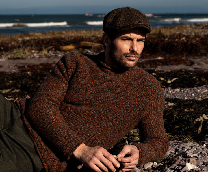 Fisherman Rolled Neck Wool Cashmere Sweater - Chestnut