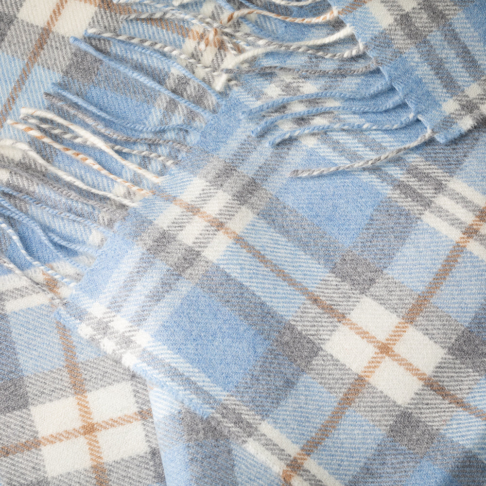 Merino Luxury Wool Scarf –  Baby Blue Cream and Cream Check