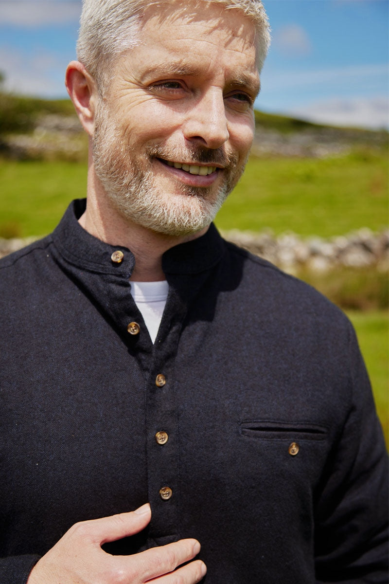 Men's Flannel Grandfather Shirt – Navy Melange Twill