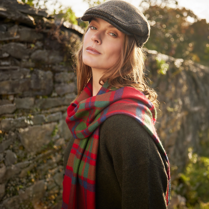 Merino Luxury Wool Scarf Red Green Blue Check Herringbone