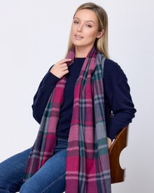Foxford Petunia Tartan Fine Wool Cashmere Blend Scarf