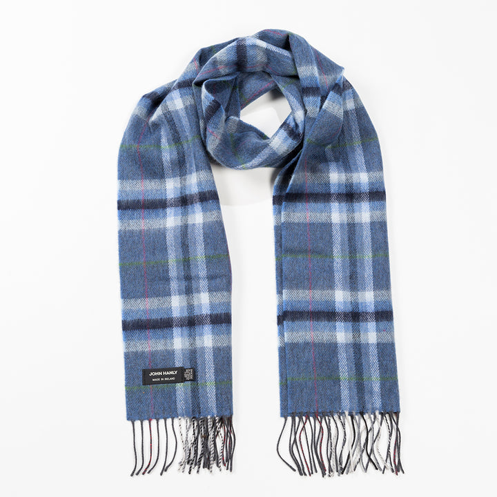 Merino Luxury Wool Scarf Denim Grey Plaid