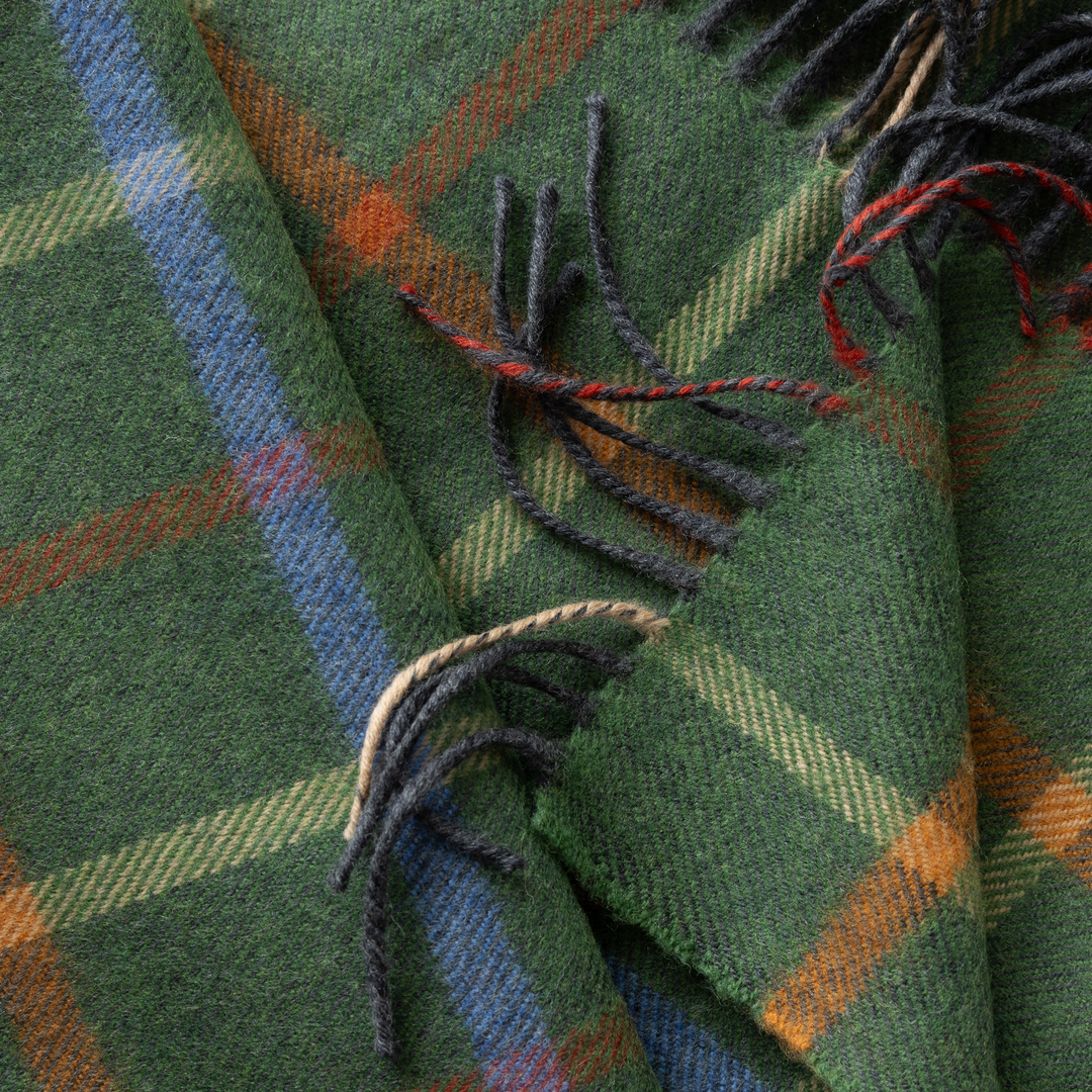 Merino Luxury Wool Scarf Green Rust Orange Blue Check