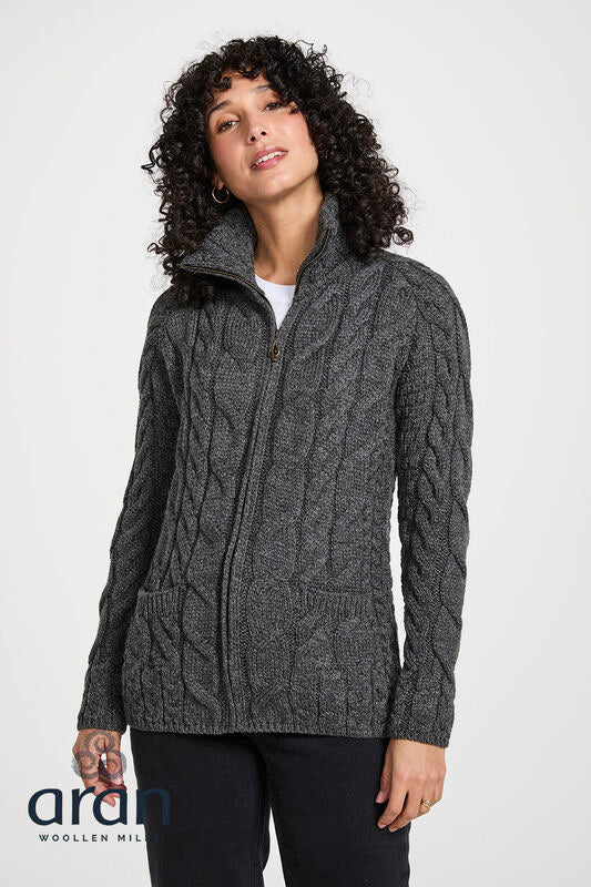 Relaxed Aran Zippered Cardigan