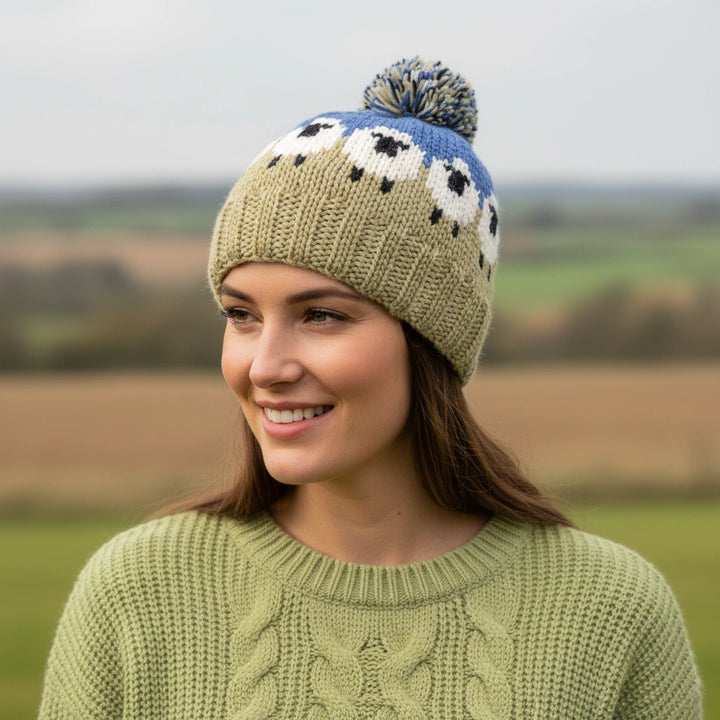 Bobble Beanie with Sheep Design
