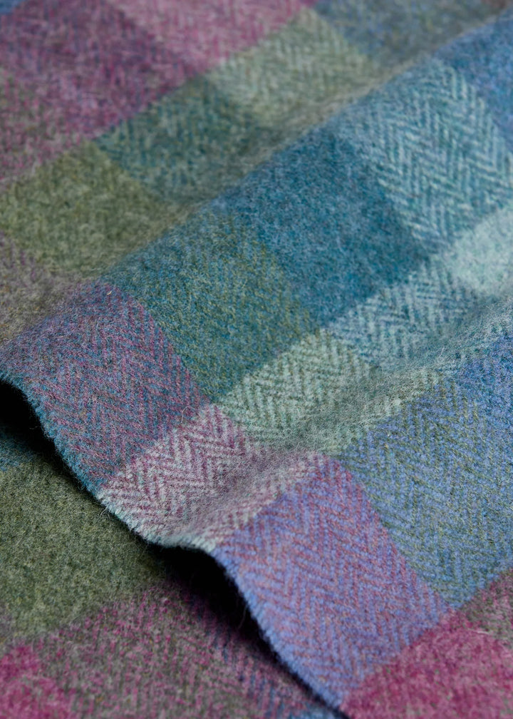 Foxford Damask Green Turquoise Check Lambswool Scarf